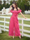 SHEIN DECDS Off Shoulder Wide Leg Belted Jumpsuit With Ruffle Hem SD