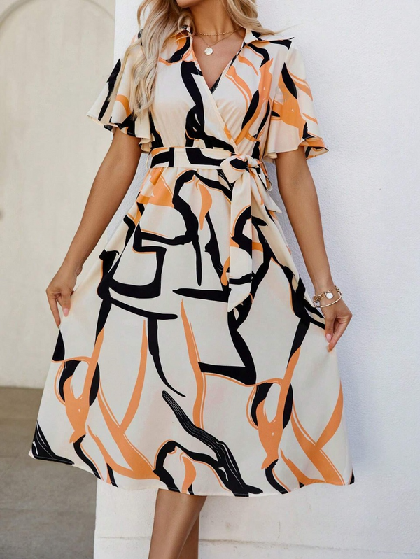 Random Print Wrap Dress SD