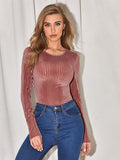 SHEIN Privé Ribbed Velvet Long Sleeve Tee