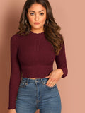 SHEIN Essnce Lettuce Trim Solid Crop Tee SD
