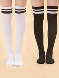 2pairs Two Tone Over The Knee Socks