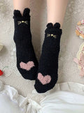 Heart Print Fuzzy Crew Socks