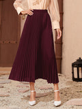 SHEIN Modely Burgundy Solid Longline Pleated Skirt SD