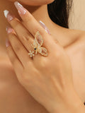 Cubic Zirconia Detail Flower Design Cuff  Ring