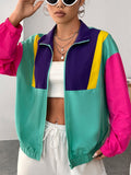 SHEIN Color Block Drop Shoulder Zipper Jacket SD