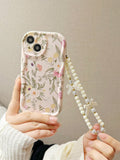 Flower Pattern Phone Case With Lanyard SD