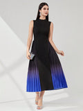 SHEIN Modely Ombre Pleated Hem Mock Neck Dress SD