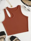 SHEIN Essnce Solid Cut Out Shoulder Ribbed Knit Tank Top For Summer