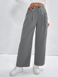 SHEIN PETITE High Waist Plicated Detail Straight Leg Suit Pants SD