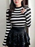 DAZY Striped Pattern Mock Neck Sweater SD