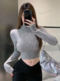 Dazy Star Solid High Neck Crop Sweater SD