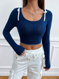 SHEIN Qutie Ribbed Texture Tee With Bow SD