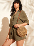 SHEIN VCAY Brown Circular Crossbody Bag,Woven, Straw Bag SD