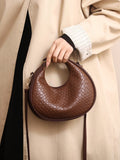 1pc Zipper Closure Solid Color Pu Woven Bag SD