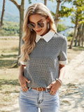 SHEIN FrenchyContrast Color Turn Down Collar Patchwork Houndstooth Shirt SD