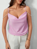 SHEIN Privé HEN PARTY Pearl Shoulder Straps, Swing Collar Cami Tops SD