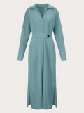 SHEIN Privé Deep V-Neck Long Sleeve Slit Hem Dress SD