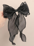 1pc Black Mesh Ribbon Bowknot With Wavy Ribbon Streamers SD