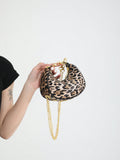 1pc Mini Leopard Print Metal Letter Decor Crescent-Shaped Handbag With Fashionable Chain