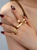 3pcs Geometric Hollow-Out Gold Color Rings Set