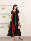 SHEIN Mulvari Striped Print Longline Dress SD