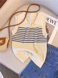 SHEIN Essnce New Slim Fit Polo Collar Striped Knitted Top