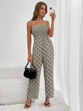 SHEIN Essnce Vacation Style Allover Print Strapless Jumpsuit SD