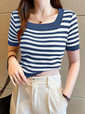 SHEIN Essnce Striped Pattern Knit Top For Spring And Summer