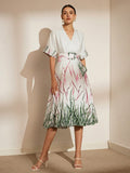 Vintage Elegant Floral Print A-Line Dress With Belt SD
