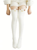 1pair  White Coral Fleece Thigh High Socks