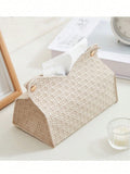 1pc Solid Colour Woven Pattern Embossed & Thick Composite Fabric Tissue Holder