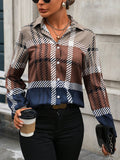 SHEIN Commute Plaid Long Sleeve Shirt SD
