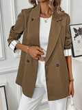 SHEIN Lapel Striped Sleeve Contrast Color Professional Business Blazer SD