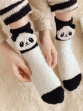 1Pair Plain Solid Color Warmly Soft Fuzzy With Panda Label  Socks