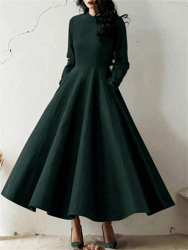 Women Elegant Long Sleeve Umbrella Hem Dress, Spring & Autumn