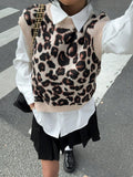 SHEIN Frenchy Women's Casual Leopard Pattern Knit Vest For Warm,Sweater Vest