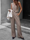 SHEIN Clasi 2pcs Women Elegant V-Neck Slim Fit Vest Top And Graceful Long Pants Set