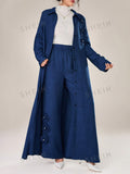 SHEIN Najma 2pcs Women's Elegant Loose Floral Applique Decor Long Sleeve Jacket And Pants Set