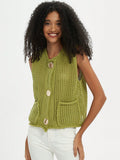 Women's Fashionable Casual Loose Fitting Simple Chunky Knit Vest Top