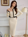 SHEIN DECDS Retro Elegant Casual 2-Piece Set: Short Jacket, Camisole Dress, Contrast Knit Skirt