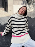 SHEIN Essnce Women's High Neck Striped Long Sleeve Sweater, Casual Daily Wear