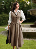 SHEIN DECDS Vintage College Style Women's 2pcs Grey Vest & Skirt Suit With Lapel Collar Fall Women Clothes Two Piece Outfits