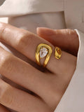 1pc/2pcs/3pcs 18K Gold Stainless Steel  Cubic Zirconia Decoration Rings