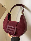 1pc Matte Suede Like & PU Women's Crescent Shoulder Bag, With Adjustable Shoulder Strap