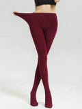 1pc Wine Red Fleece Lined Stretch Skinny Leggings