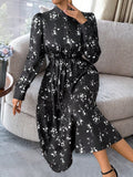 SHEIN Floral Print Stand Collar Long Sleeve Button Front Dress SD