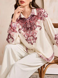 SHEIN Vacation Casual Retro Print Long Sleeve Shirt SD