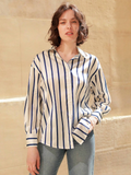 SHEIN Frenchy Striped Print Drop Shoulder Satin Shirt SD