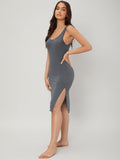 Solid Soft The Touch Slit Hem Comfortable Lounge Dress