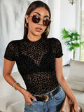 SXY Cheetah Pattern Sheer Mesh Bodysuit SD